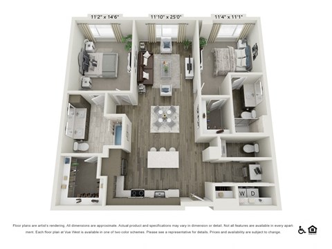 Floor plan for 2 beds, 2 baths, 1242 sqft